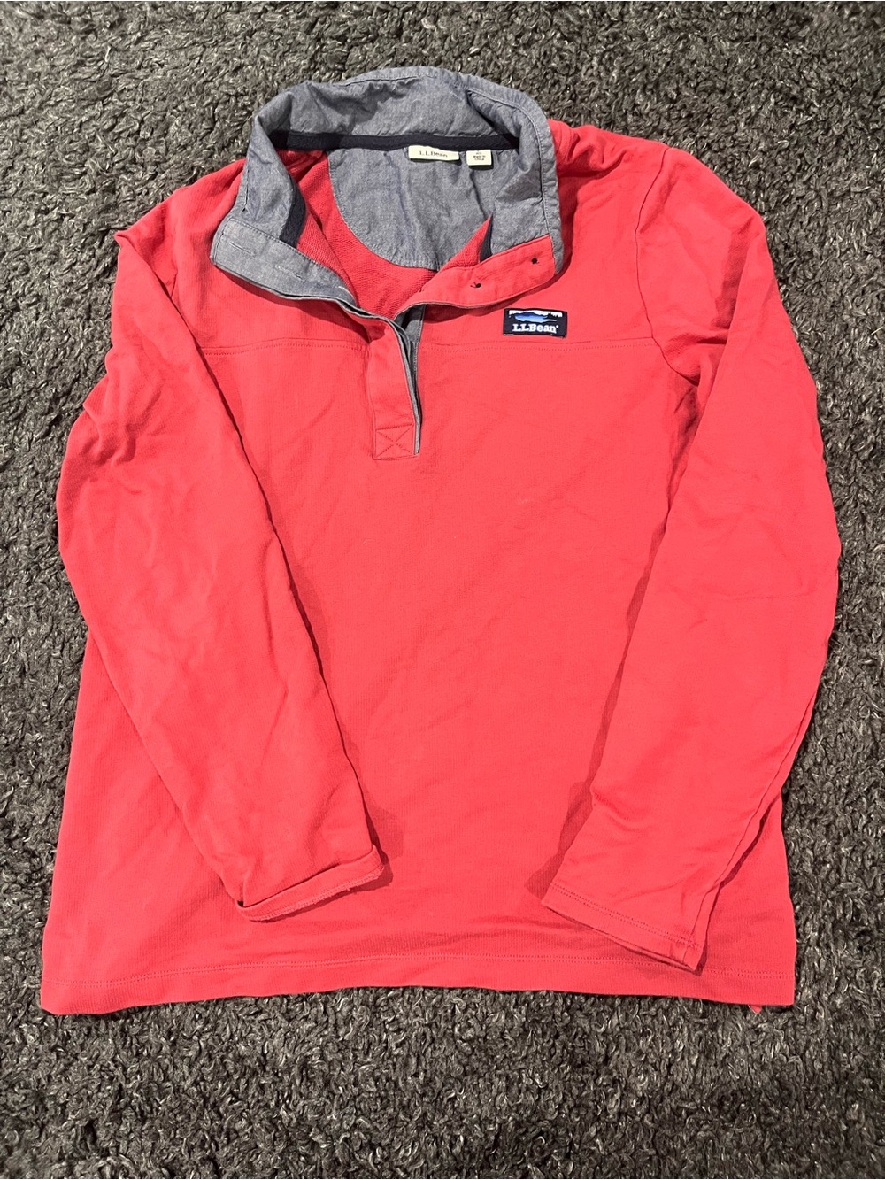 LL Bean Soft Rugby Shirt Pullover Women's Large Salmon Red 1/4 Button EXCELLENT